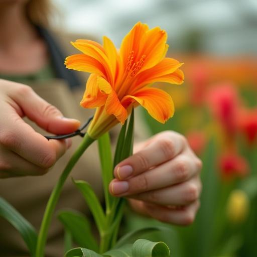 A florist's hands carefully selecting a vibrant, perfect flower stem.